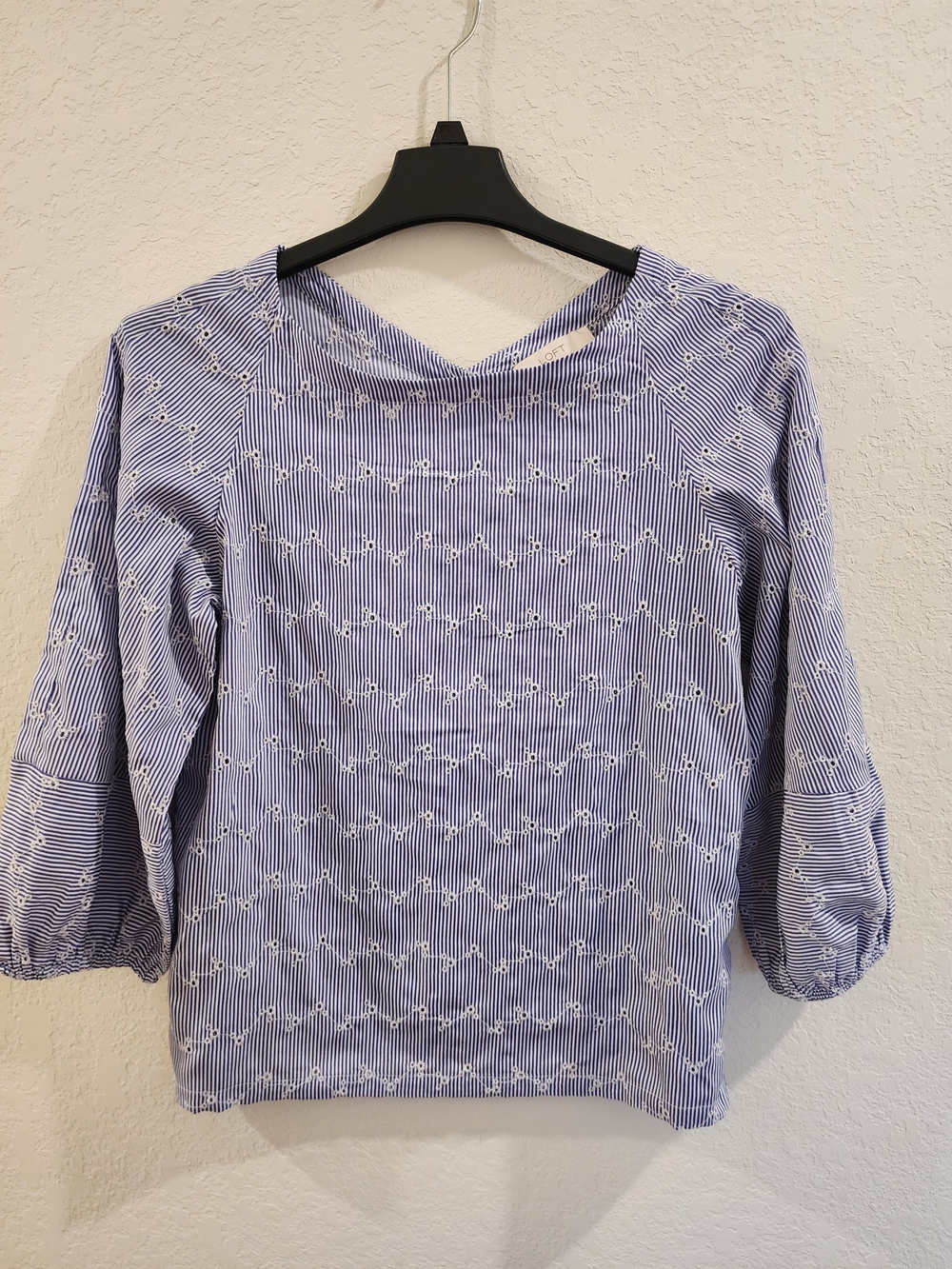 LOFT Striped Eyelet Boatneck Blouse - Blue